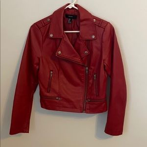 Red faux leather jacket
